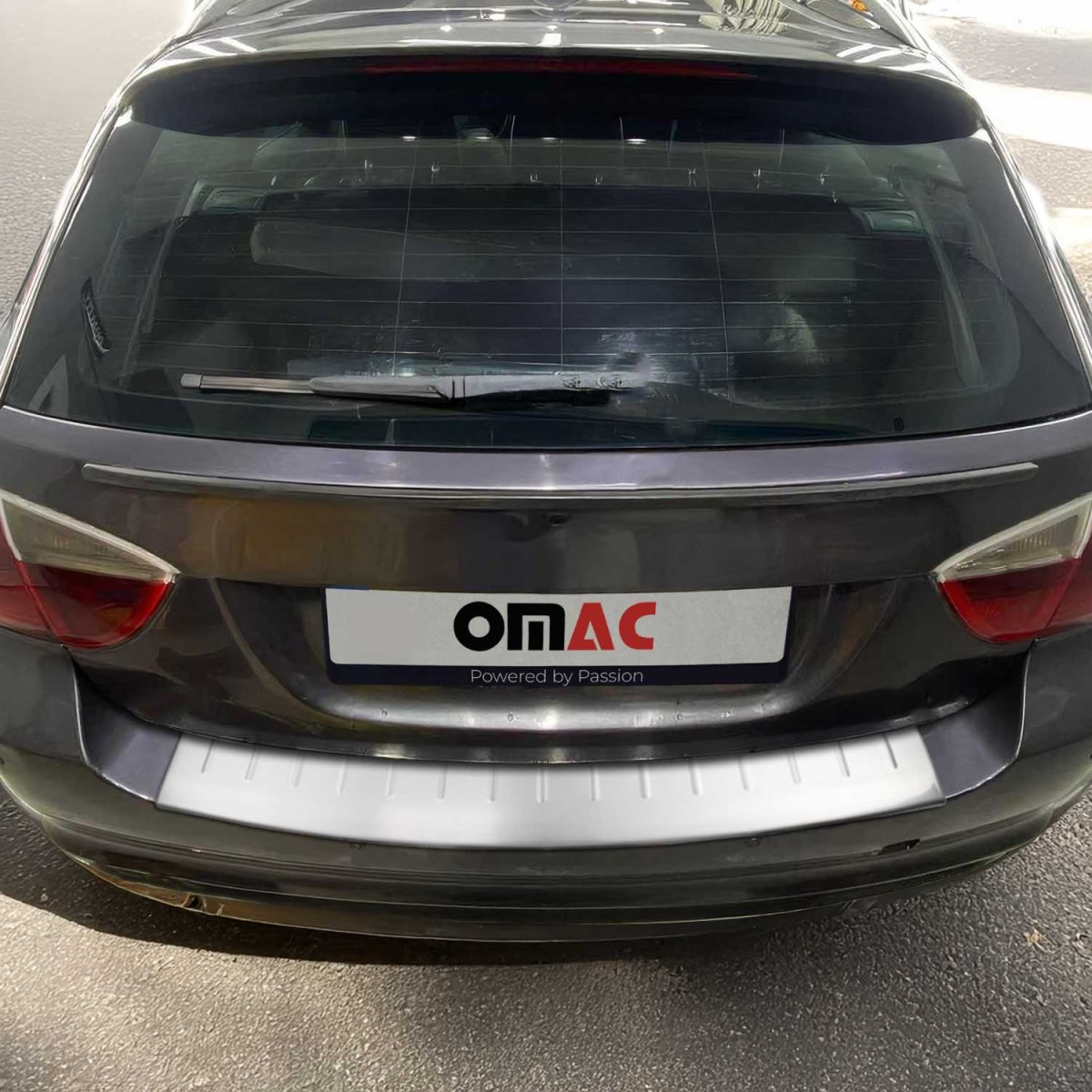 BMW 3 Series Rear Bumper Sill Cover - Omac - Brushed Silver - '09-'11